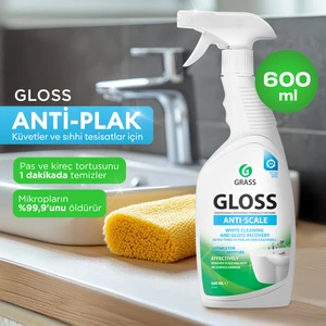 GRASS Gloss Pas & Kireç Sökücü Sprey 600ml - Banyo, Mutfak, Jakuzi ve Havuz için Profesyonel Çok Amaçlı Temizleyici | Kireç, Pas, Sabun Lekelerini Anında Çözer | Leke Bırakmaz | Klor ve Alkali İçermez
