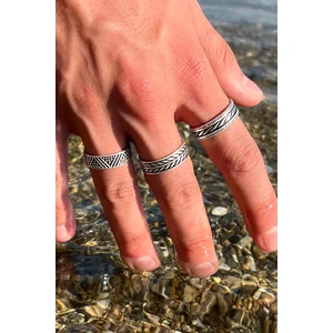 Trend Collection Gümüş Kaplama Alyans Sezar Üçgen Taç Model Ayarlanabilir Unisex Yüzük Set