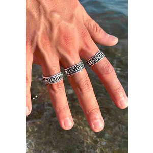 Trend Collection Antik Desenli 3 Adet Gümüş Kaplama Ayarlanabilir Erkek Yüzük Set