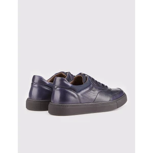 Hakiki Deri Lacivert Bağcıklı Erkek Spor Ayakkabı