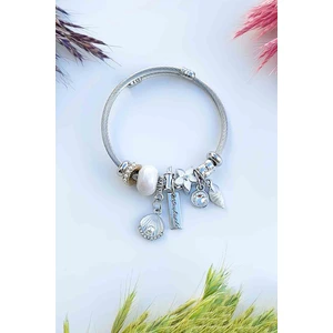 Trend Collection Kadın Gümüş Deniz Kabuğu Istiridye Model Kararmaz Çelik Charm Bileklik