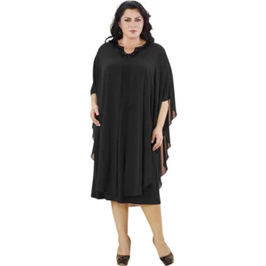 Lilas Xxl Büyük Beden Siyah Renkli  Kısa Şifon  Abiye Elbise