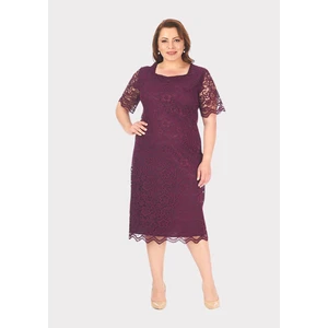 Lilas Xxl Büyük Beden Koyu Mürdüm Renkli Dantel Elbise