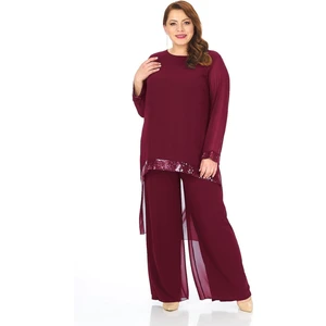 Lilas Xxl Büyük Beden Bordo Renkli Şifon Pantolon Bluz Takım