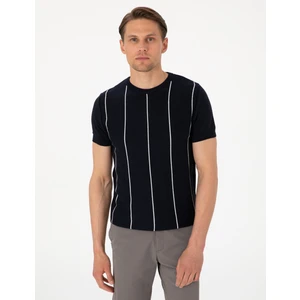 Pierre Cardin Erkek Lacivert Slim Fit  Bisiklet Yaka Çizgili Triko Tişört 50307332-VR033