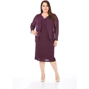 Lilas Xxl Büyük Beden Mürdüm Renkli Likralı Simli Abiye Elbise