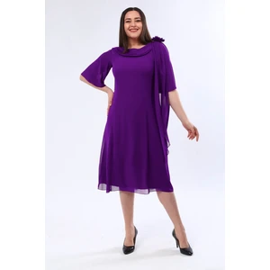 Lilas Xxl Büyük Beden Mor Renkli Degaje Yaka Şifon Elbise
