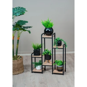 Uyan Ev Ürünleri Uyanevürünleri Garden 6 Raflı Metal Çiçeklik Ahşap Raflı Siyah Metal Saksılık