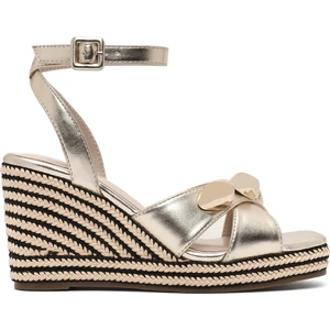 Kadın Altın Bilekten Tokalı Dolgu Topuklu Metalik Espadril Sandalet 25SFE482432