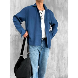 Abluka Online Oversize Fit Uzun Kollu Müslin Gömlek Lacivert