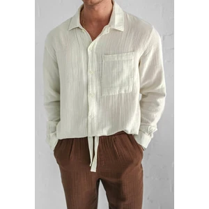 Abluka Online Oversize Fit Uzun Kollu Müslin Gömlek Bej