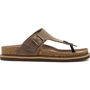 Erkek Bej Parmak Arası Nubuk Deri Terlik 25SFD6254V3