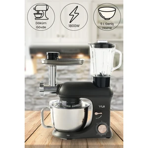 M200 Multi-Fonksiyonel 3'ü Bir Arada Döküm Gövde Stand Mikser Kıyma Setli ve Blender Özellikli 1800W Gri Rose