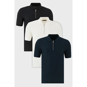 Pamuklu Regular Fit Yarım Fermuarlı 3'lü Paket Polo Yaka T Shirt Erkek Polo Yaka T Shirt 5902434S3