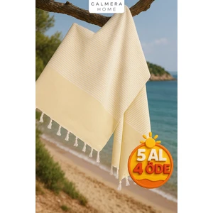 Calmera Home Çizgili Peştemal | Pamuk - Doğal Saçaklı | Plaj, Havuz, Spa, Hamam, Sauna, Spor, Seyahat Havlusu - Sarı