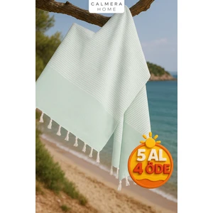 Calmera Home Çizgili Peştemal | Pamuk - Doğal Saçaklı | Plaj, Havuz, Spa, Hamam, Sauna, Spor, Seyahat Havlusu - Mint