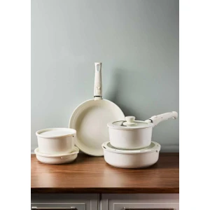 Beta Beige Tencere Tava Seti - 15 Parça Alüminyum Döküm Indüksiyonlu Seramik Kaplama Set