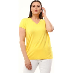 Kadın Büyük Beden V Yaka Basic Kısa Kollu Tişört %95 Pamuk %5 Likra Premium Kumaş
