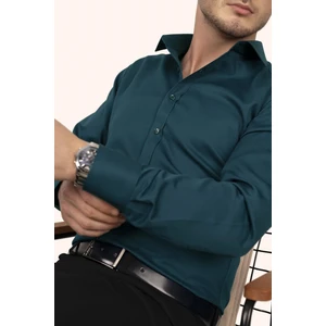 Zümrüt Yeşili Kare Düğmeli Slimfit Erkek Gömlek