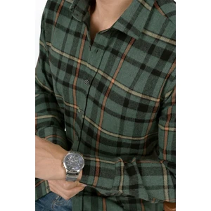 Yeşil Turuncu Çizgili Slimfit Oduncu Erkek Gömlek