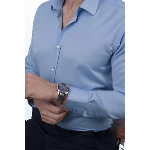 Şeker Mavisi Saten Slimfit Erkek Gömlek