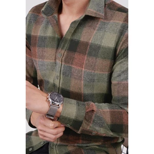 Yeşil Kahve Slimfit Oduncu Erkek Gömlek