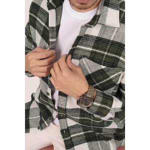 Yeşil Beyaz Geçişli Oversize Oduncu Erkek Gömlek