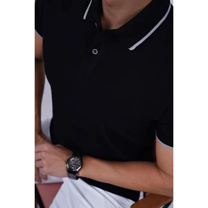 Siyah Gri Yaka Çizgili Erkek Polo Yaka Tişört