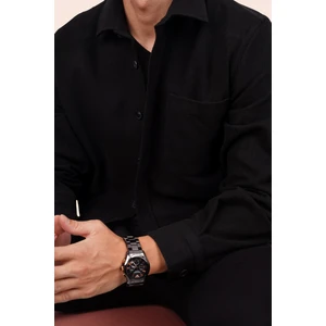 Siyah Düz Oversize Oduncu Erkek Gömlek