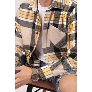 Sarı Siyah Geçişli Oversize Oduncu Erkek Gömlek