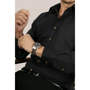 Siyah Kahve Düğmeli Slimfit Erkek Gömlek
