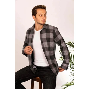 Siyah Füme Dama Slimfit Oduncu Erkek Gömlek