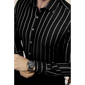 Siyah Beyaz Çizgili Slimfit Erkek Gömlek