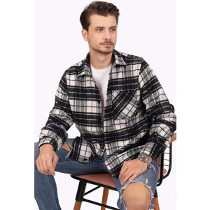 Siyah Beyaz Geçişli Oversize Oduncu Erkek Gömlek