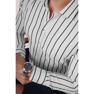 Beyaz Siyah Çizgili Slimfit Erkek Gömlek