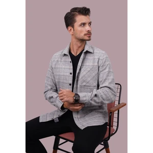 Gri Hasır Desenli Oversize Oduncu Erkek Gömlek