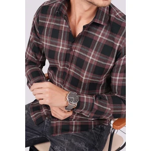 Bordo Beyaz Çizgili Slimfit Oduncu Erkek Gömlek