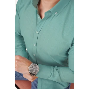 Mint Yaka Düğmeli Keten Slimfit Erkek Gömlek