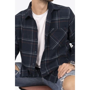 Lacivert Mavi Çizgili Oversize Oduncu Erkek Gömlek