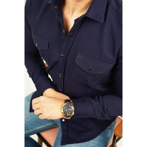 Lacivert Slimfit Gerçek Kot Erkek Gömlek