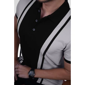 Gri Siyah Çift Renkli Erkek Polo Yaka Tişört