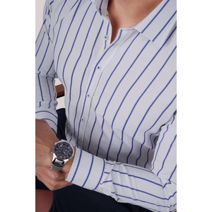 Beyaz Mavi Çizgili Slimfit Erkek Gömlek
