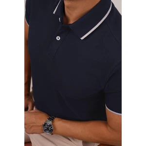 Lacivert Gri Yaka Çizgili Erkek Polo Yaka Tişört