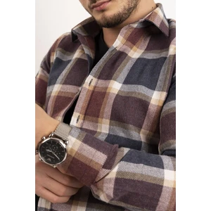 Lacivert Bordo Desenli Slimfit Oduncu Erkek Gömlek