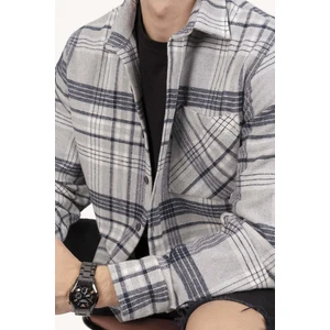 Gri Lacivert Çizgili Oversize Oduncu Erkek Gömlek