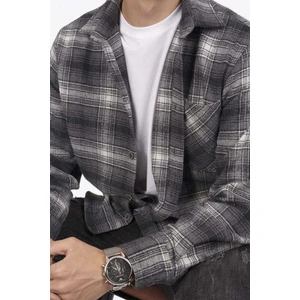 Gri Beyaz Geçişli Oversize Oduncu Erkek Gömlek