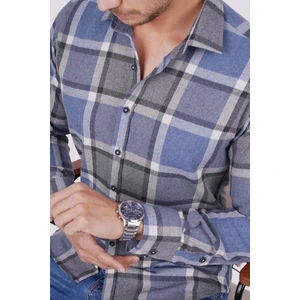 Mavi Gri Kareli Slimfit Oduncu Erkek Gömlek