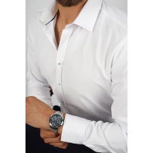 Beyaz Baklava Desen Slimfit Erkek Gömlek