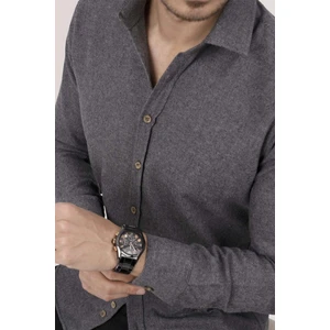 Füme Düz Slimfit Oduncu Erkek Gömlek