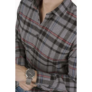 Füme Kırmızı Çizgili Slimfit Oduncu Erkek Gömlek